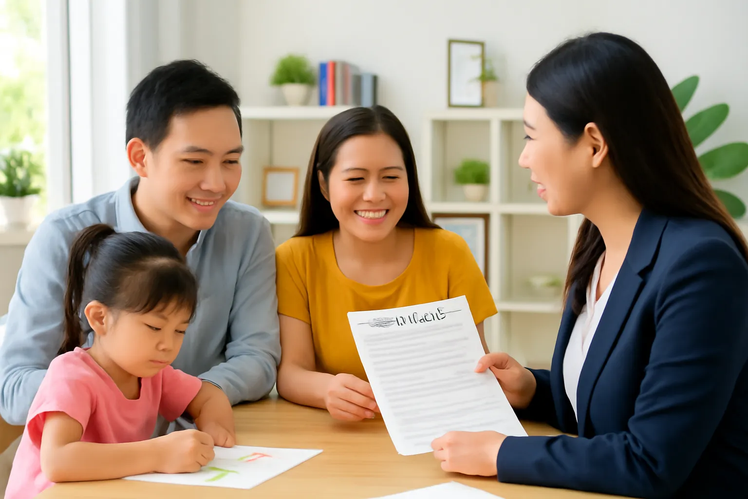 Khách hàng và nhân viên công ty du lịch cùng xem bảng báo giá in trên bàn