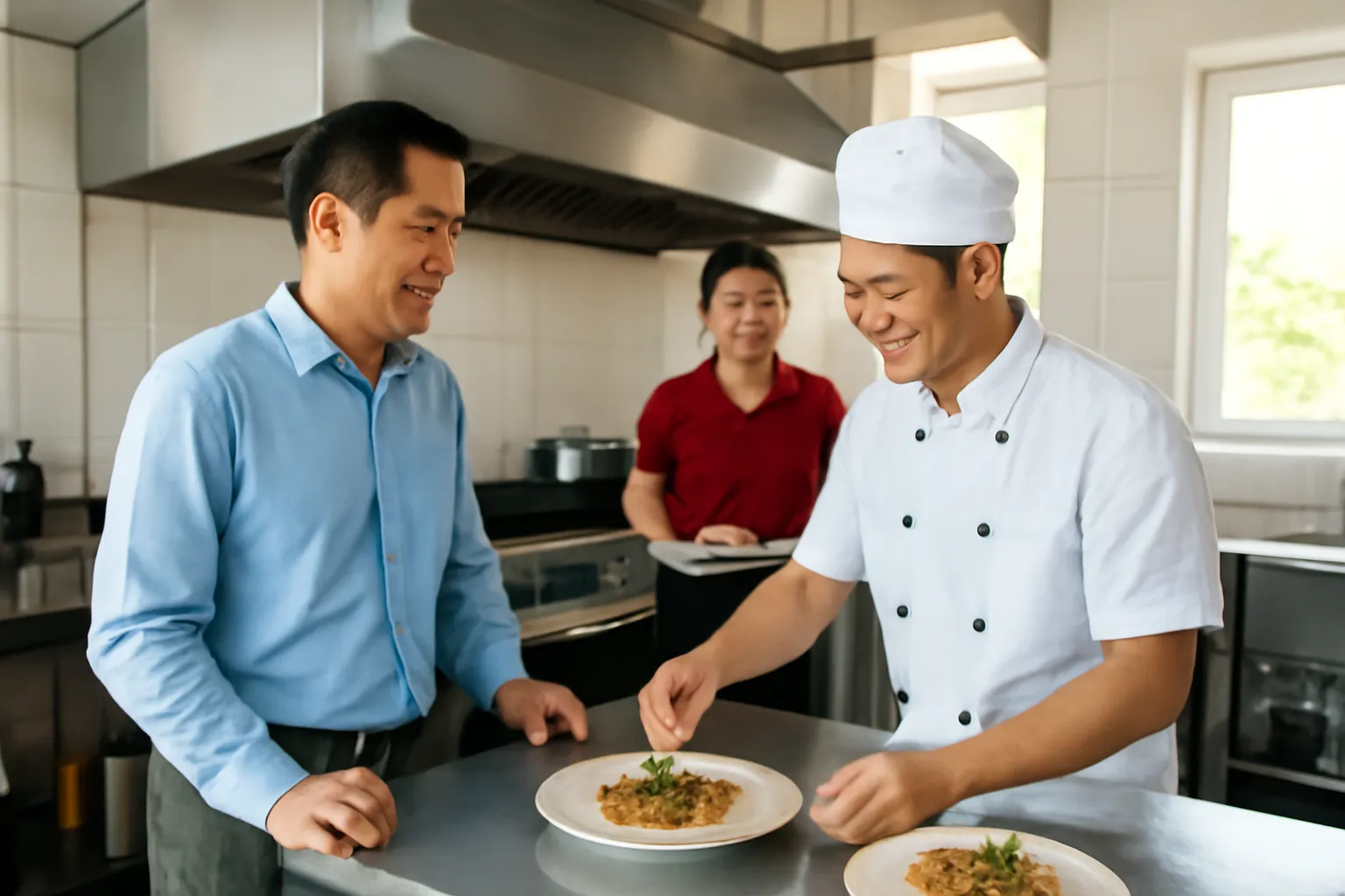 Điều hành tour khảo sát bếp nhà hàng cùng chủ quán trước mùa đoàn