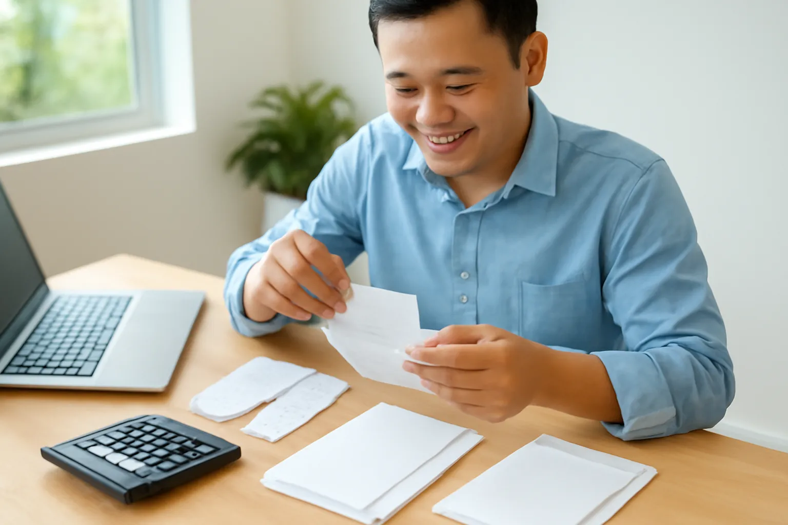 Điều hành và kế toán đối chiếu hoá đơn đoàn vừa về trên bàn văn phòng