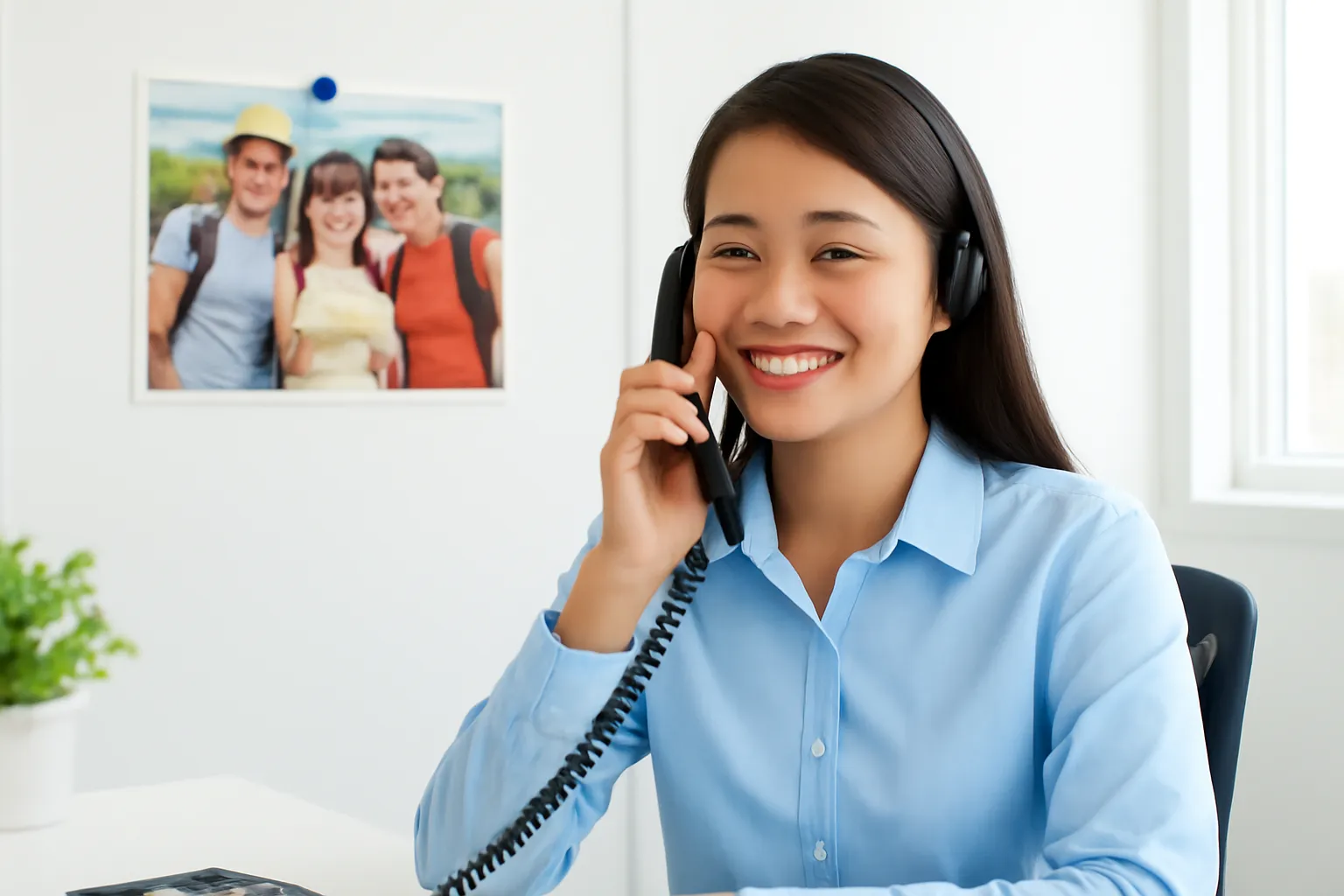 Nhân viên công ty du lịch gọi điện hỏi thăm khách sau chuyến đi