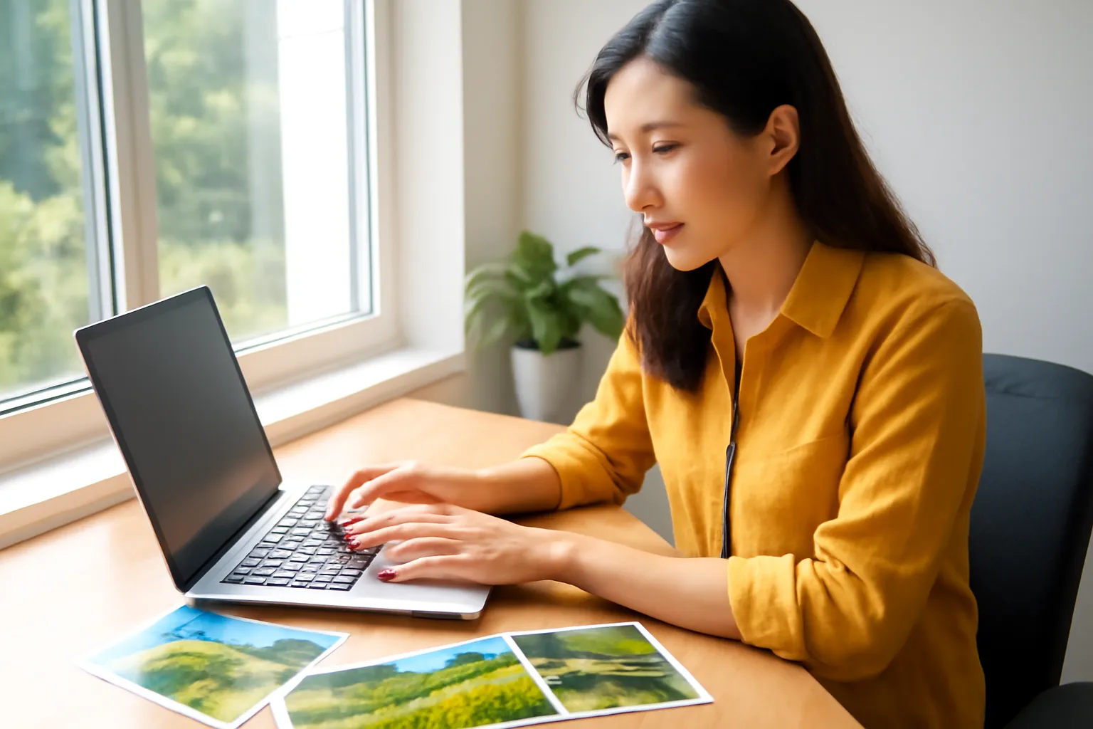 Người viết chương trình tour gõ bản mô tả bên cửa sổ văn phòng